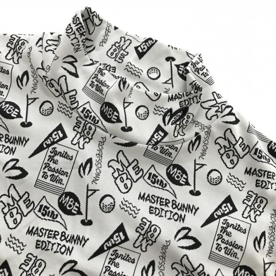 【超美品】マスターバニー 半袖ハイネックシャツ 白×黒 ロゴ総柄  レディース 1(M) ゴルフウェア 2025年モデル MASTER BUNNY EDITIONの画像