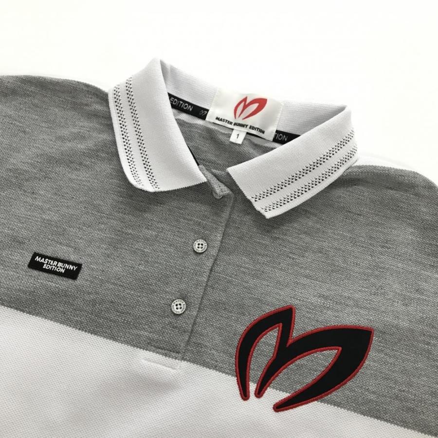 【超美品】マスターバニー 半袖ポロシャツ 白×グレー ボーダー 15周年 レディース 1(M) ゴルフウェア 2025年モデル MASTER BUNNY EDITIONの画像