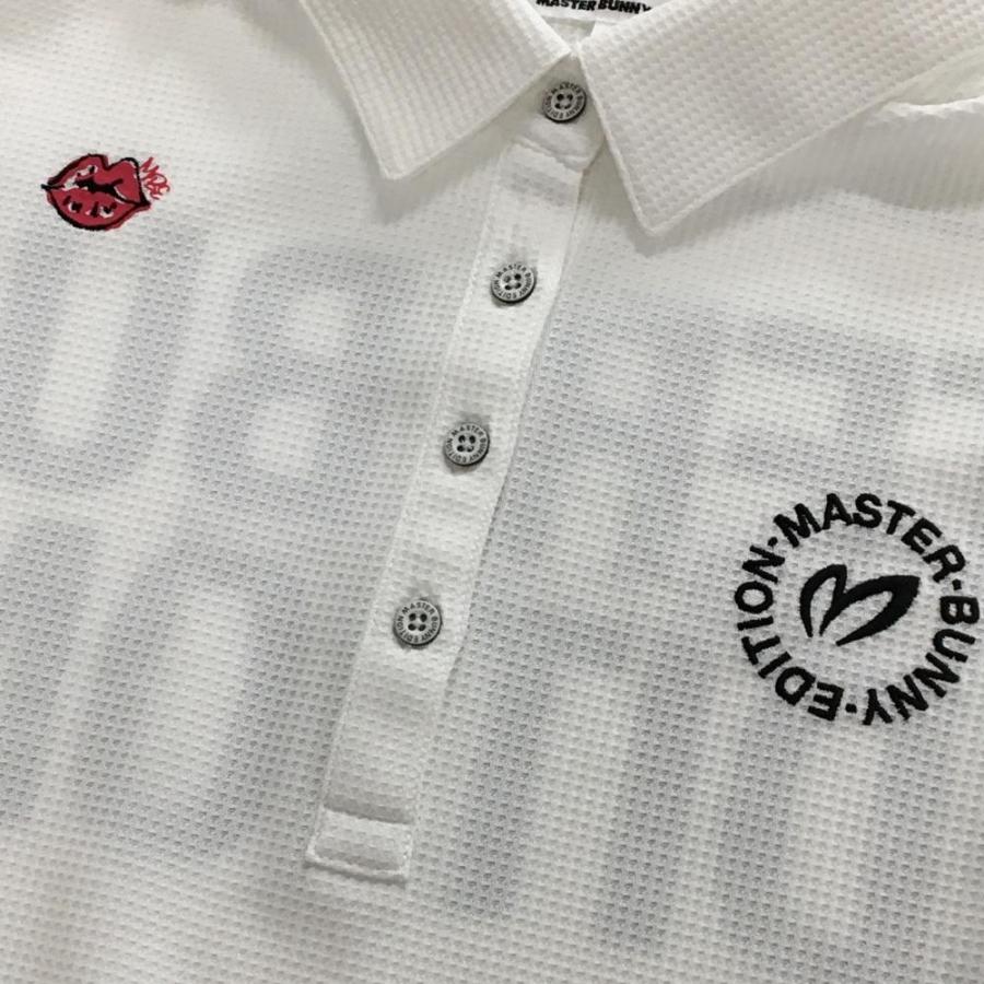 【超美品】マスターバニー 半袖ポロシャツ 白×黒 背面ビッグロゴ  レディース 2(L) ゴルフウェア 2025年モデル MASTER BUNNY EDITIONの画像