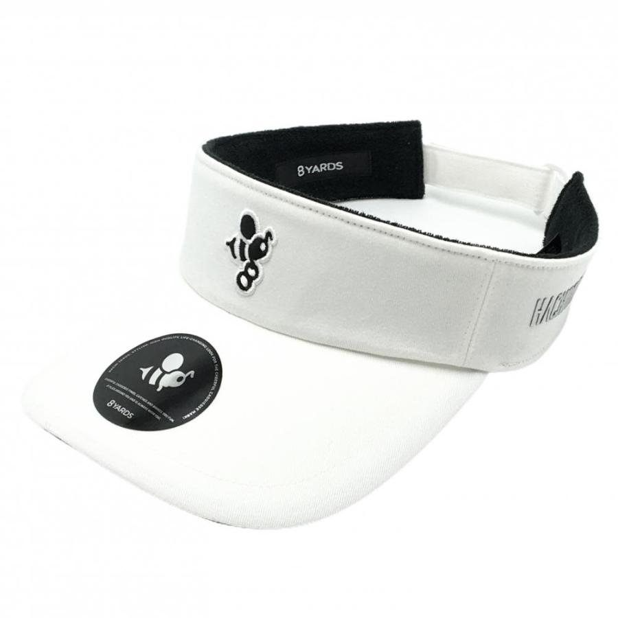 新品】ハチヤーズ サンバイザー 白×黒 ロゴ刺しゅう 内側パイル地 F