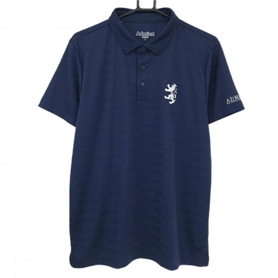 【超美品】アドミラル 半袖ポロシャツ ネイビー系 ロゴ英字総柄 地模様 胸ロゴ刺しゅう メンズ LL ゴルフウェア 2024年モデル Admiral Admiral（アドミラル） 【超美品】アドミラル 半袖ポロシャツ ネイビー