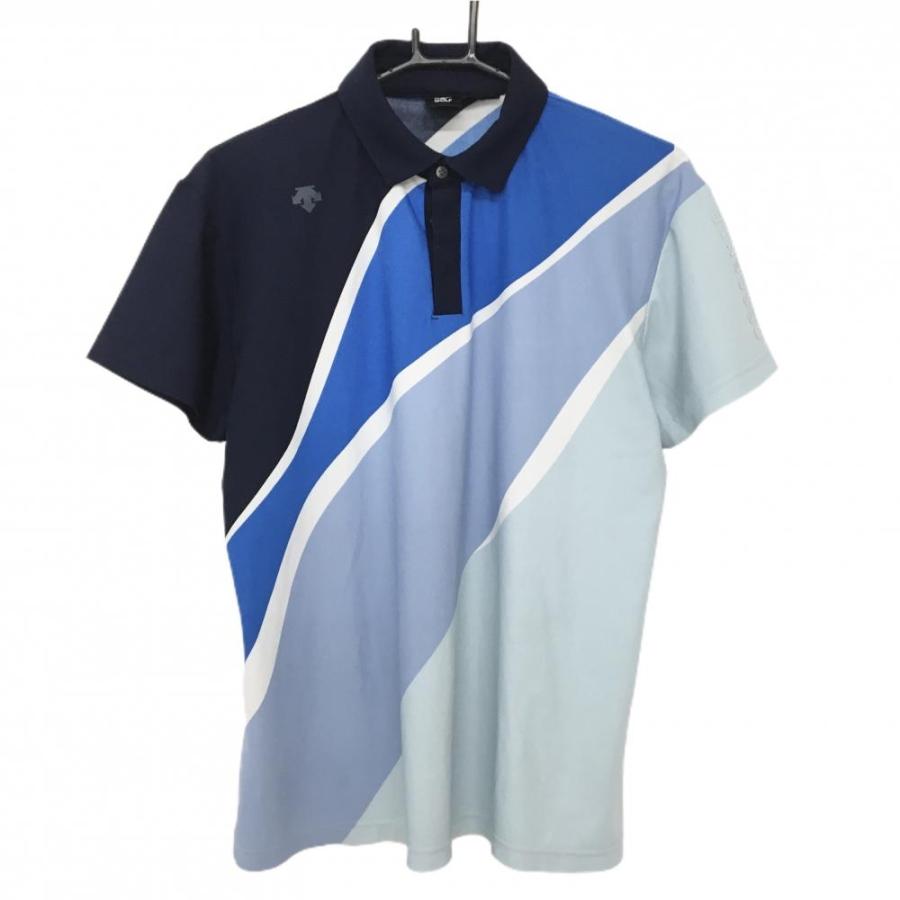 DESCENTE GOLF デサントゴルフ 半袖ポロシャツ ネイビー×ライトブルー