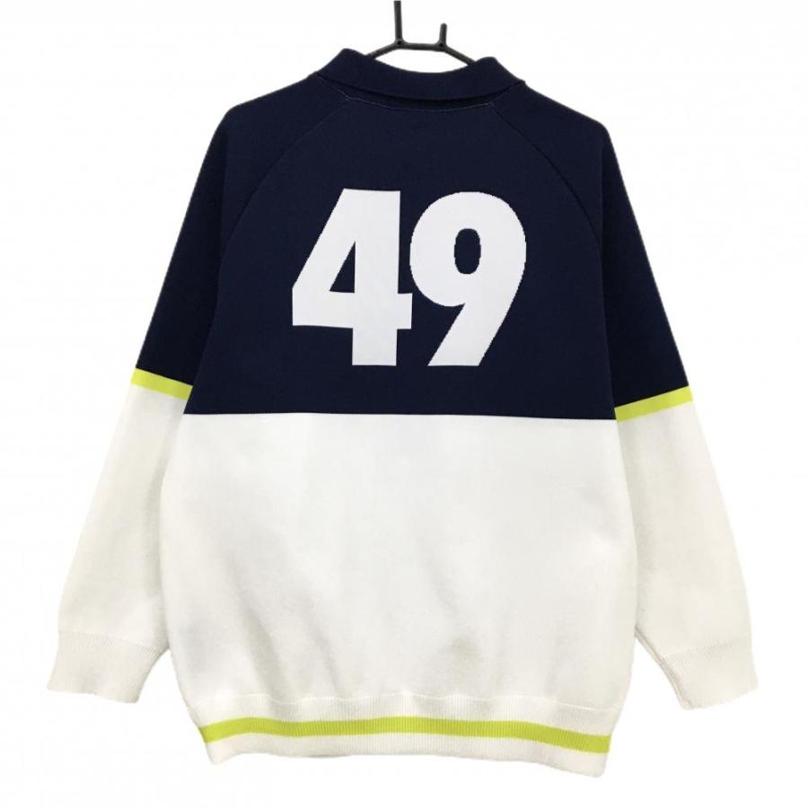 TFW49 【超美品】TFW49 襟付セーター 白×ネイビー ロゴ 抗ピリング性