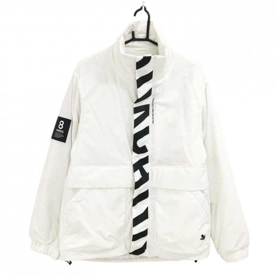 美品】ハチヤーズ 中綿ジャケット 白×黒 背面ロゴ ドローコード メンズ