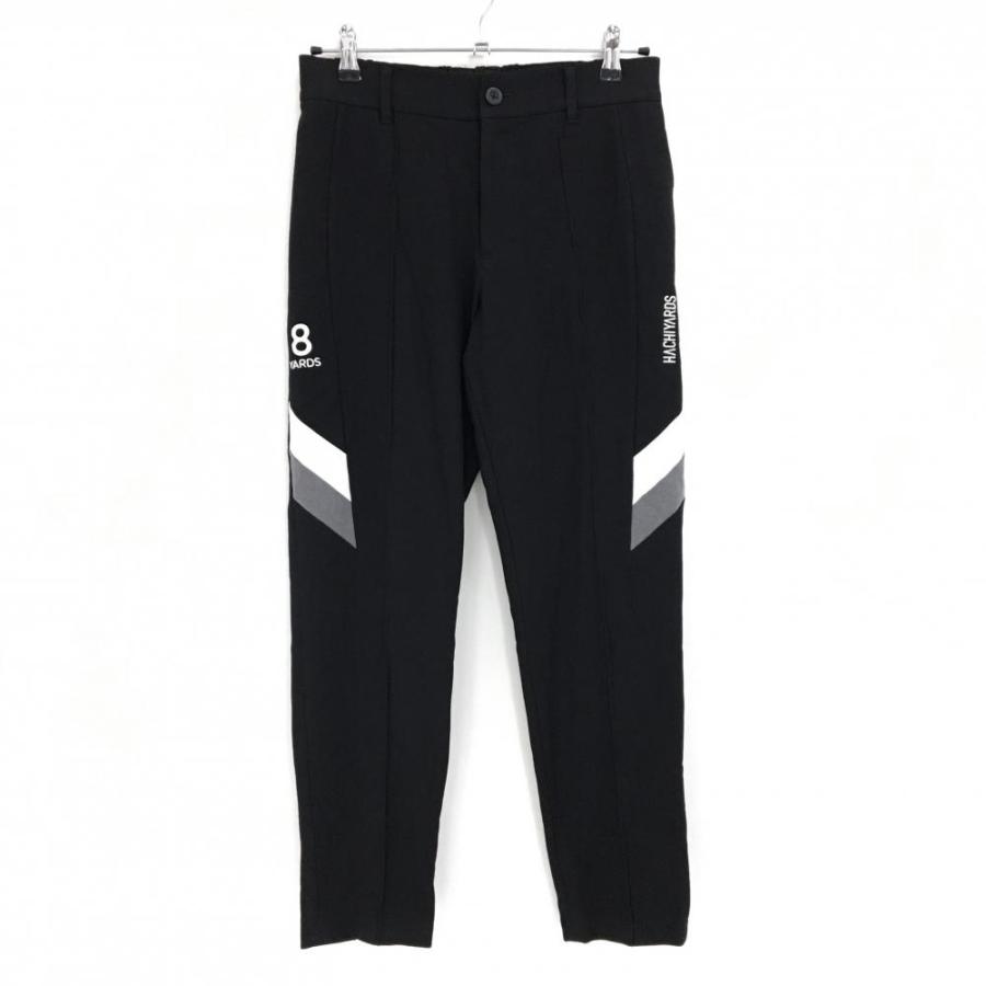ハチヤーズ パンツ 黒×白 ロゴ刺しゅう 裏微起毛 ウエスト一部ゴム