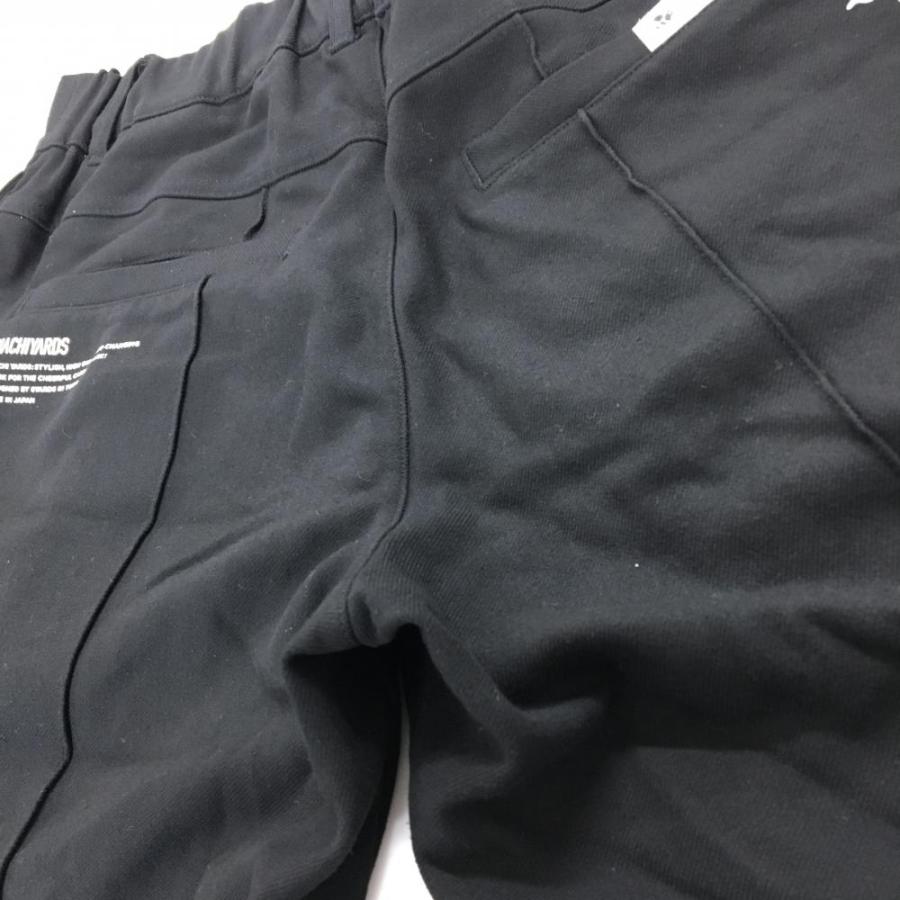 ハチヤーズ パンツ 黒×白 ロゴ刺しゅう 裏微起毛 ウエスト一部ゴム
