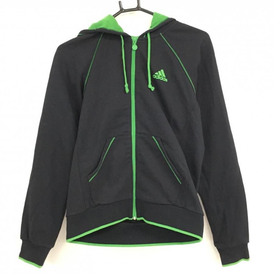 adidas（アディダス） ジップパーカー 黒×グリーン フード内側メッシュ