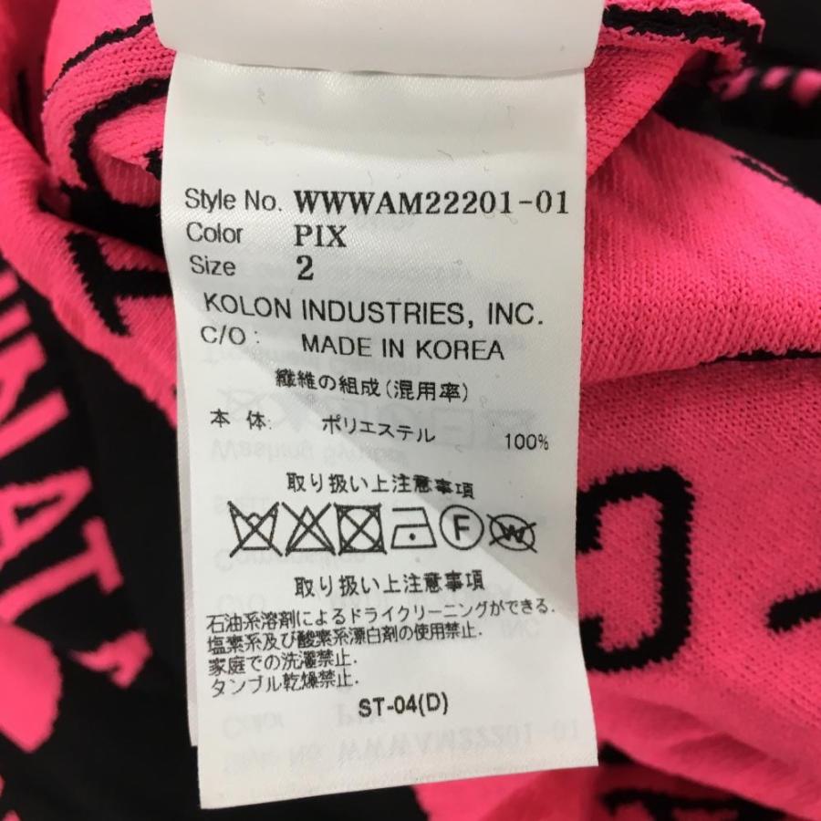 新品未使用 ゴルフ WAAC ワック レディース セーター 長袖 Sサイズ WAAC 【超美品】ワック セーター 黒×蛍光ピンク ドット 英字総柄 韓国