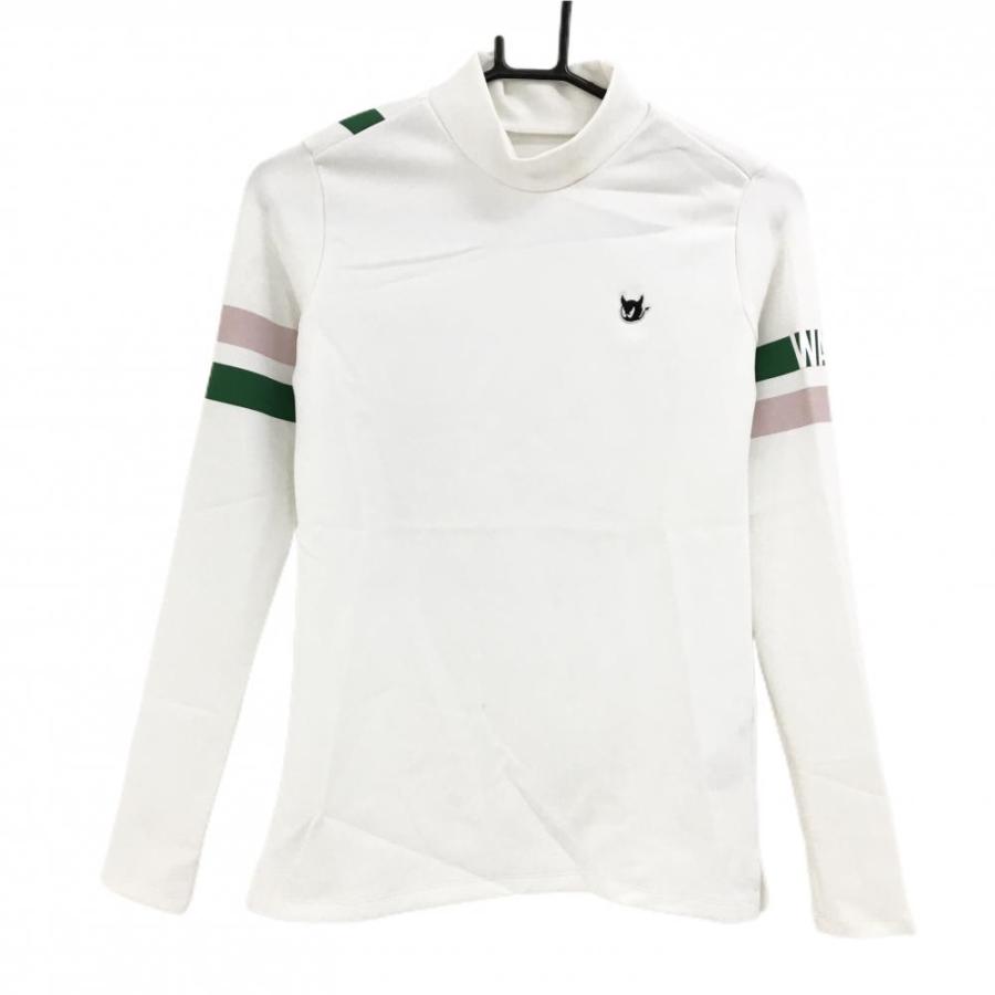 WAAC ワック 長袖ハイネックシャツ 白×グリーン×ピンク 袖ライン ロゴ
