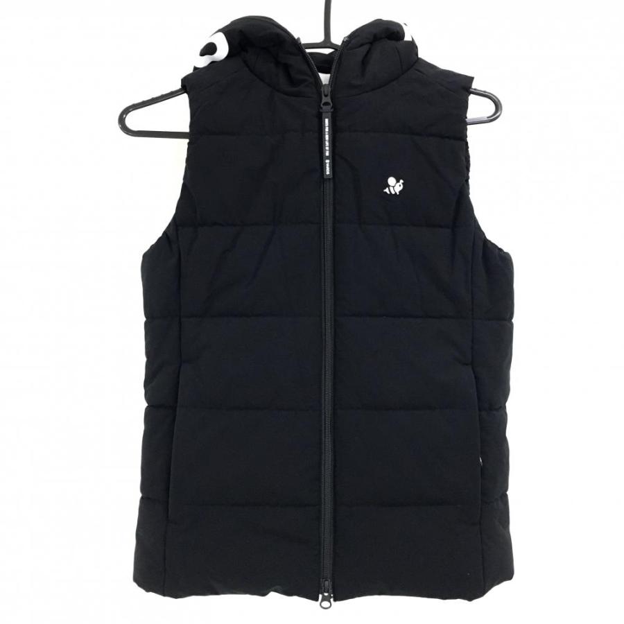 超美品】ハチヤーズ フード付き中綿ベスト 黒×白 フードビッグロゴ