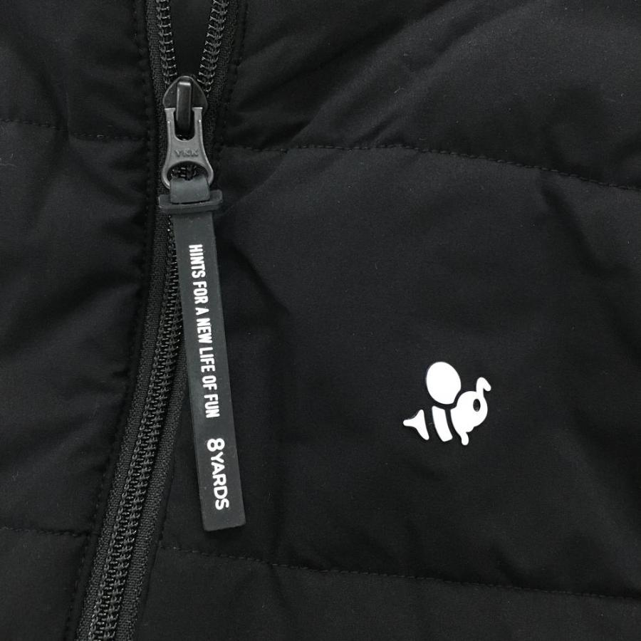 超美品】ハチヤーズ フード付き中綿ベスト 黒×白 フードビッグロゴ