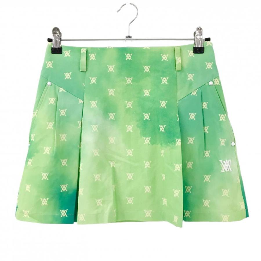 超美品】アニューゴルフ スカート ライトグリーン×イエロー ロゴ総柄