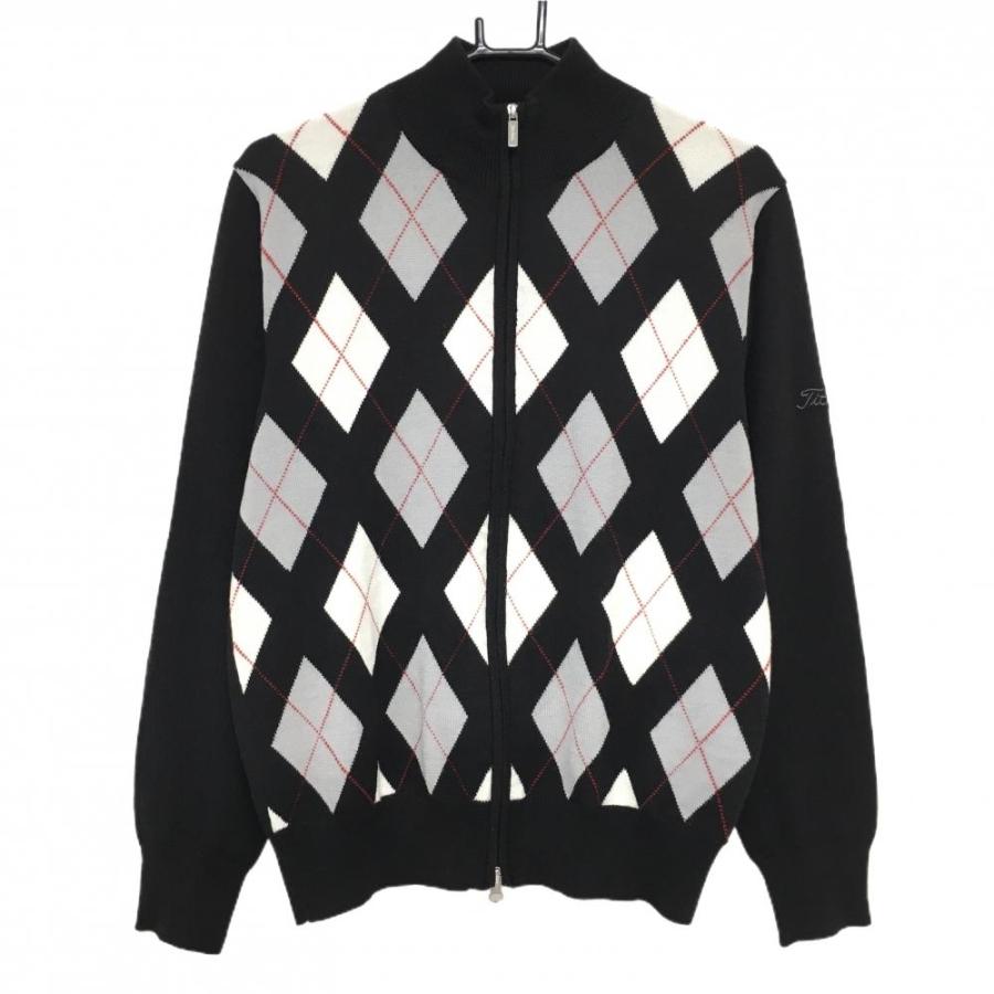 タイトリスト メンズ ハイブリッド ニット ゴルフ ジャケット ブラック 蓄熱 Titleist（タイトリスト） ニットジャケット 黒×白×グレー 前身頃