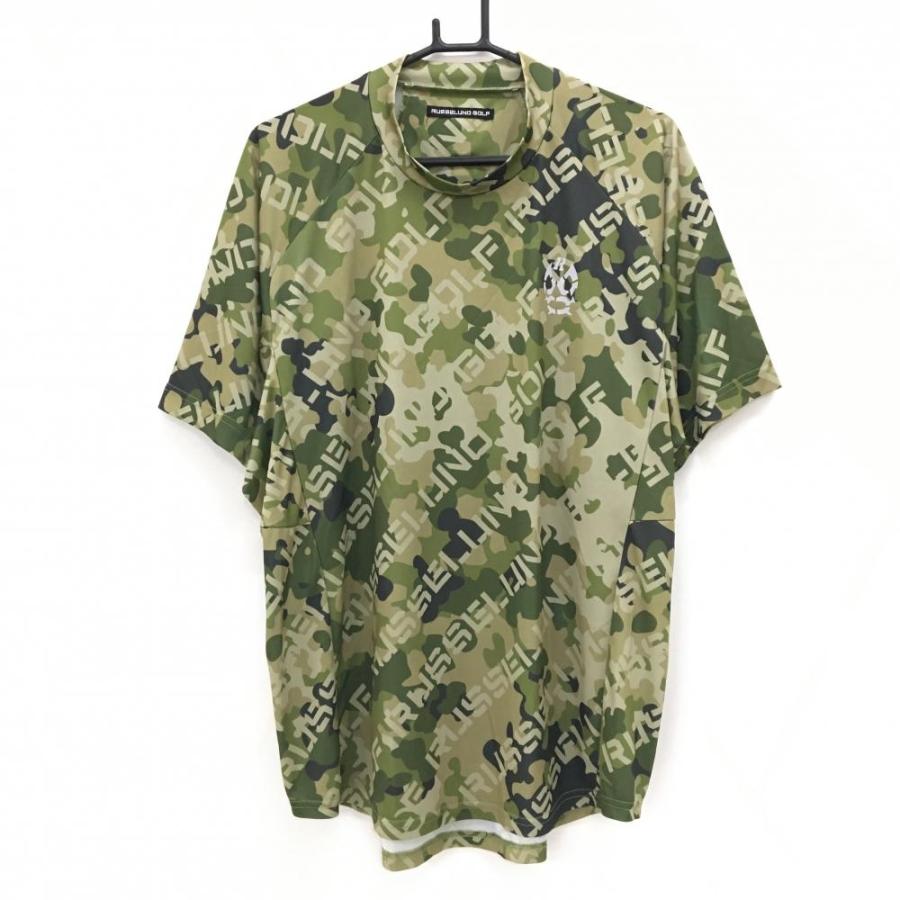 【美品】ラッセルノゴルフ 半袖ハイネックシャツ グリーン×ベージュ カモフラ   メンズ 6(XL) ゴルフウェア 2024年モデル RUSSELUNO Russeluno（ラッセルノ） 【美品】ラッセルノゴルフ 半袖ハイネック