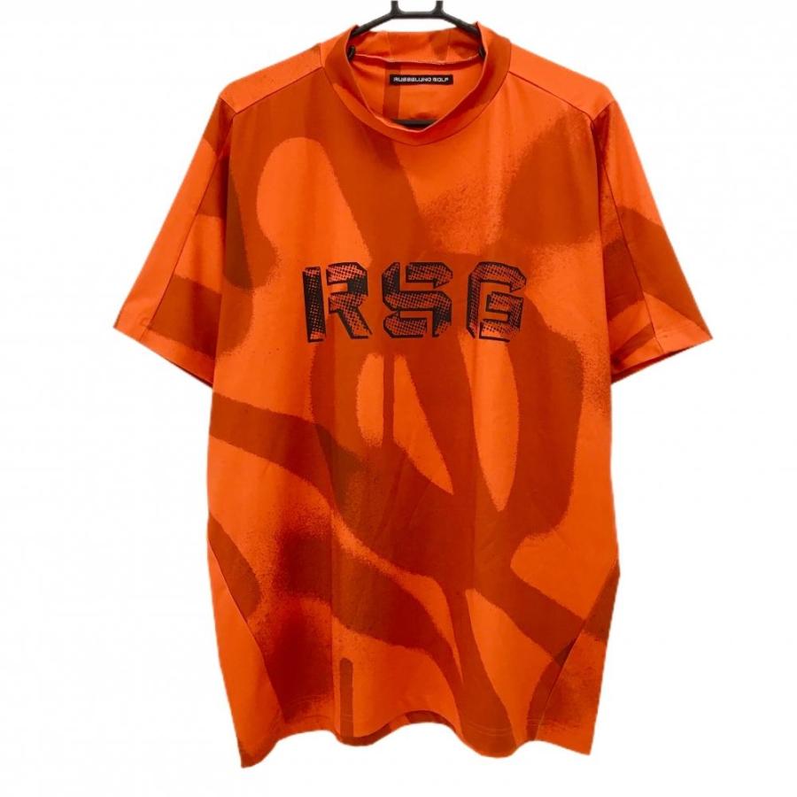 【美品】ラッセルノゴルフ 半袖ハイネックシャツ オレンジ フロントロゴ黒 総柄  メンズ 6(XL) ゴルフウェア RUSSELUNO Russeluno（ラッセルノ） 【美品】ラッセルノゴルフ 半袖ハイネック