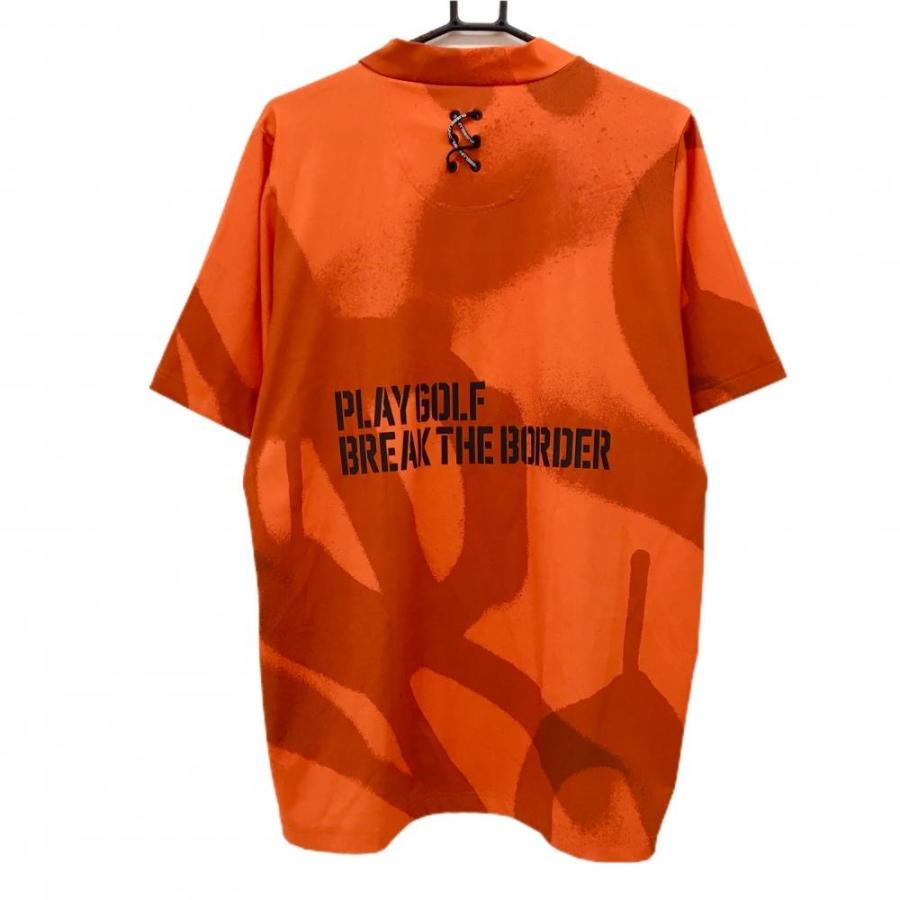 【美品】ラッセルノゴルフ 半袖ハイネックシャツ オレンジ フロントロゴ黒 総柄  メンズ 6(XL) ゴルフウェア RUSSELUNO Russeluno（ラッセルノ） 【美品】ラッセルノゴルフ 半袖ハイネック