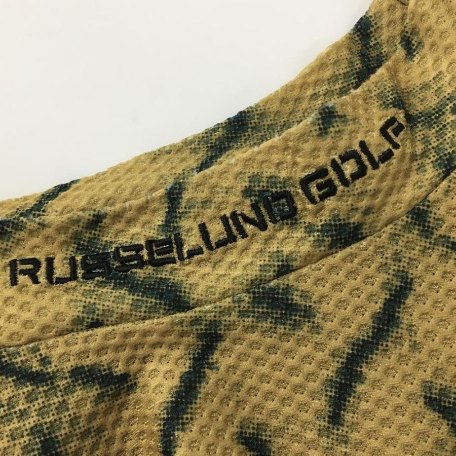【美品】ラッセルノゴルフ 半袖ハイネックシャツ イエローブラウン×ダークグリーン 総柄  メンズ 6(XL) ゴルフウェア RUSSELUNO Russeluno（ラッセルノ） 【美品】ラッセルノゴルフ 半袖ハイネック