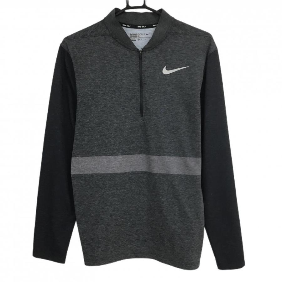 NIKE（ナイキ） ナイキゴルフ 長袖ポロシャツ 杢グレー×黒 スタンド