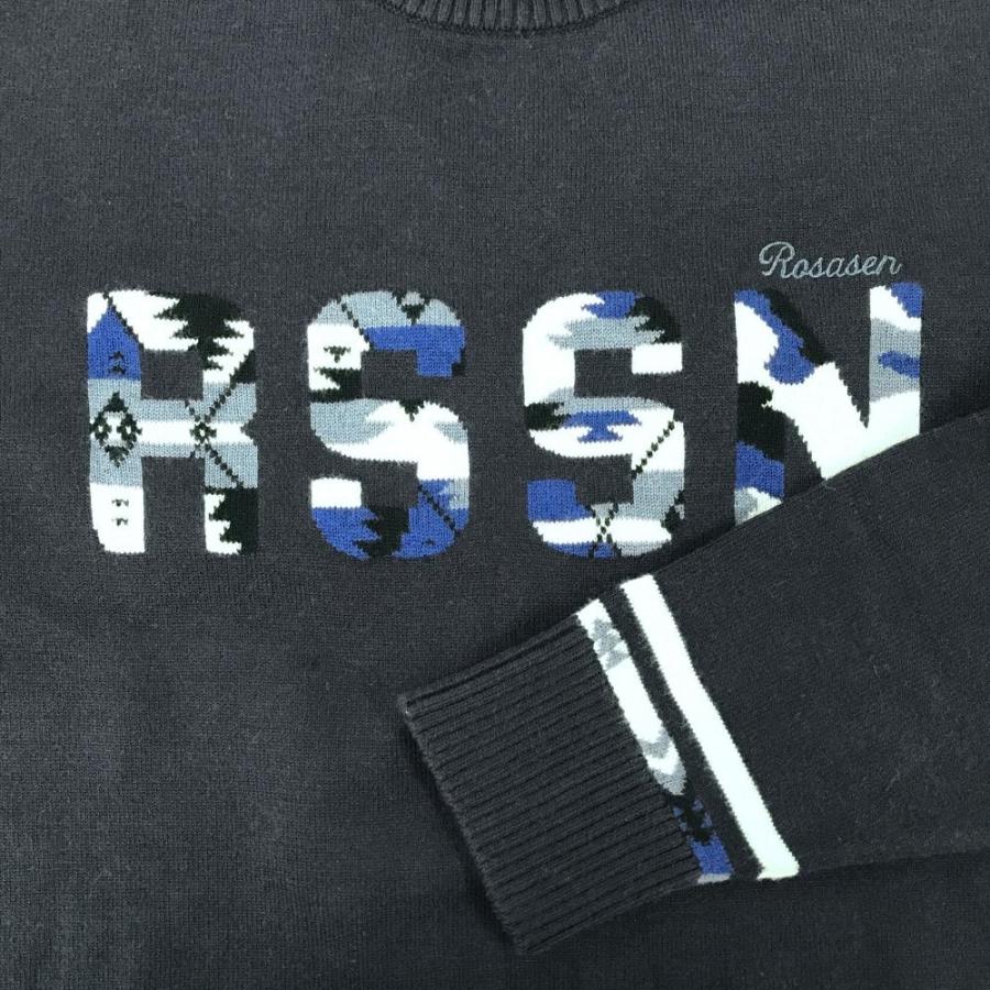 Rosasen（ロサーセン） セーター ネイビー×白 フロントロゴ 袖口ライン