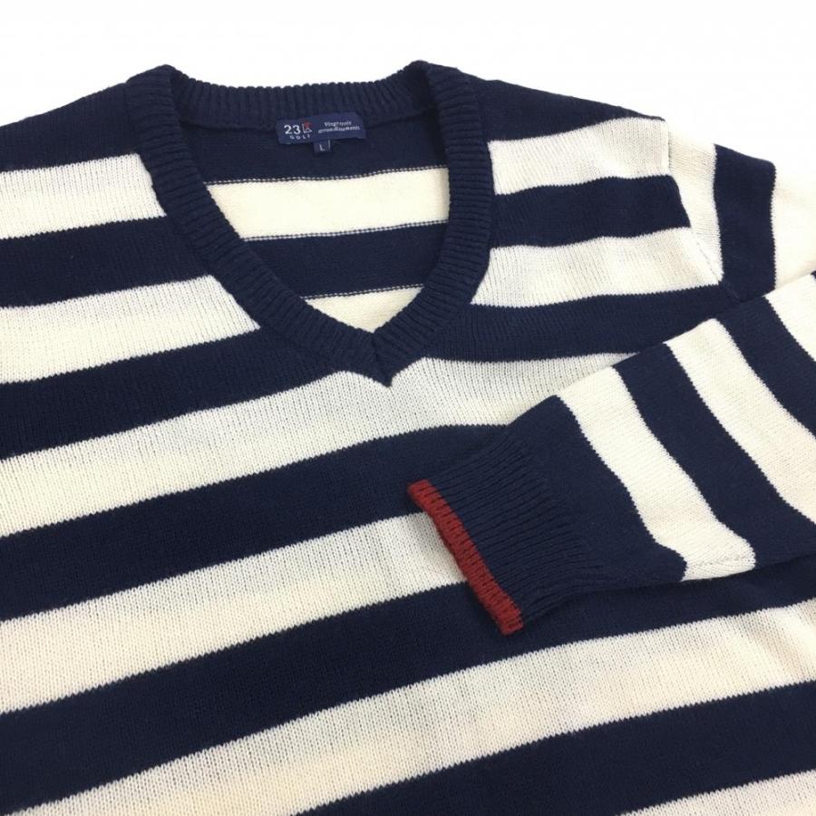 23区GOLF 【超美品】23区ゴルフ セーター 白系×ネイビー ボーダー V