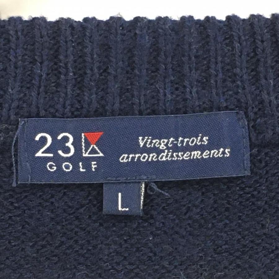 23区GOLF 【超美品】23区ゴルフ セーター 白系×ネイビー ボーダー V