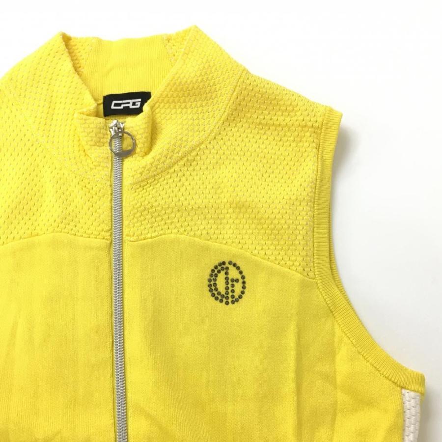 CPG ゴルフウェア　ベスト　ニット　レディース CPG GOLF 【美品】CPG ニットベスト イエロー×白 一部透かし編み