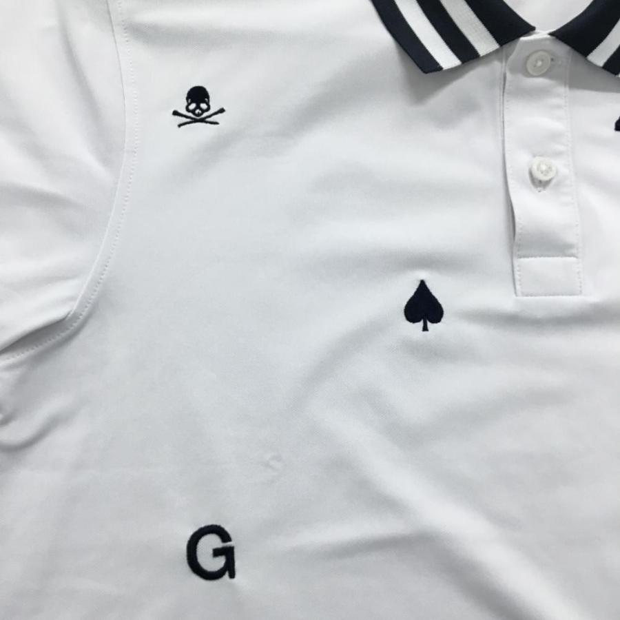 G/FORE（ジーフォア） 半袖ポロシャツ 白×ネイビー 前面刺しゅう総柄
