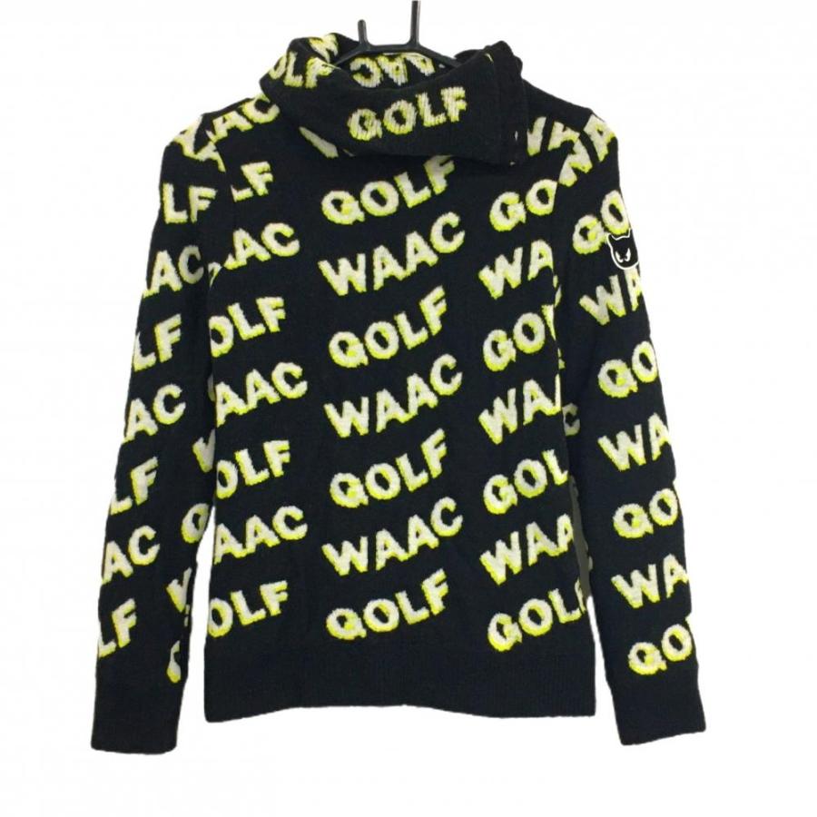 WAAC ワック セーター 黒×白 ロゴ総柄 裏地付 ウール混 ニット