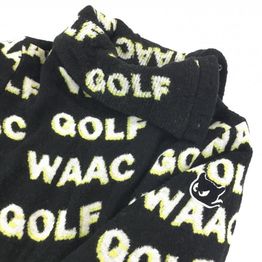 WAAC ワック セーター 黒×白 ロゴ総柄 裏地付 ウール混 ニット