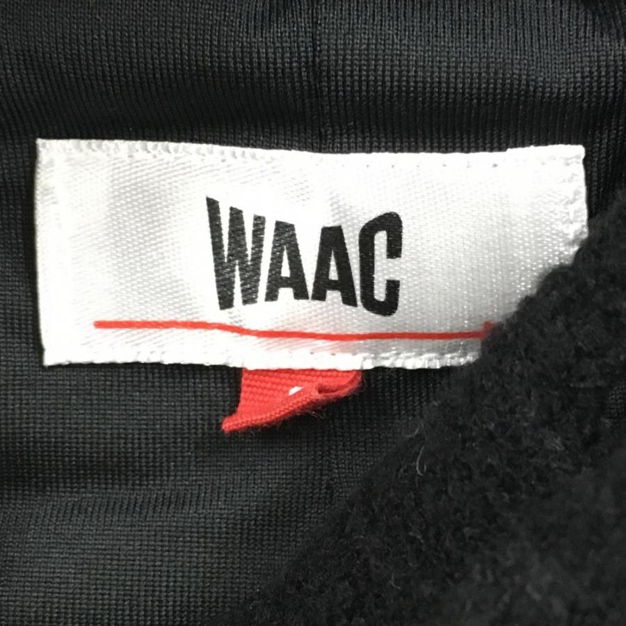WAAC ワック セーター 黒×白 ロゴ総柄 裏地付 ウール混 ニット