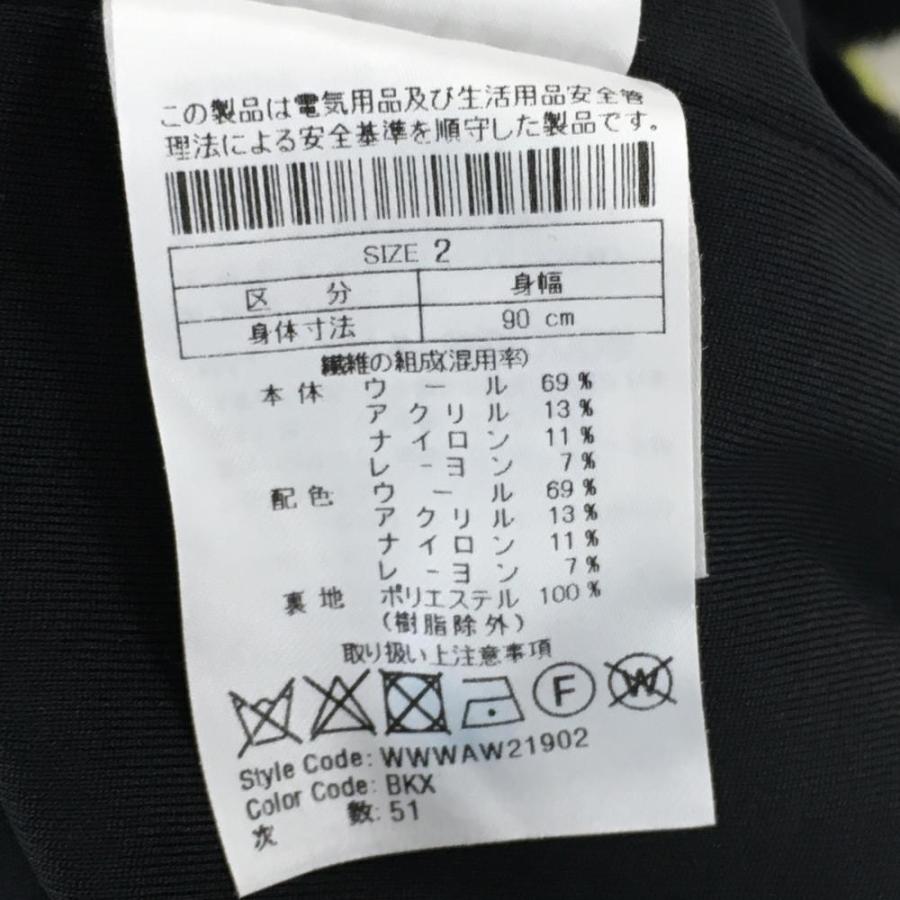WAAC ワック セーター 黒×白 ロゴ総柄 裏地付 ウール混 ニット