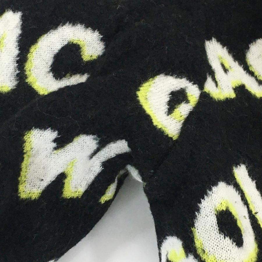 WAAC ワック セーター 黒×白 ロゴ総柄 裏地付 ウール混 ニット