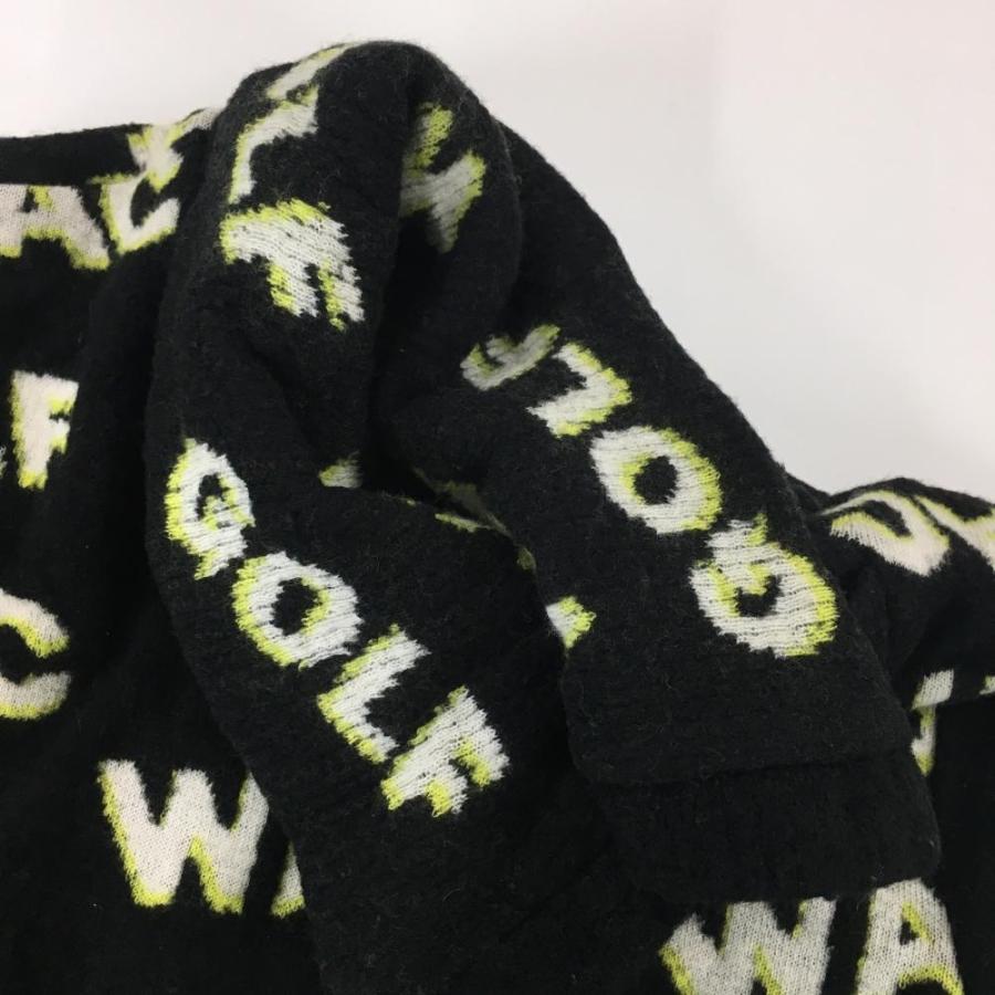 WAAC ワック セーター 黒×白 ロゴ総柄 裏地付 ウール混 ニット