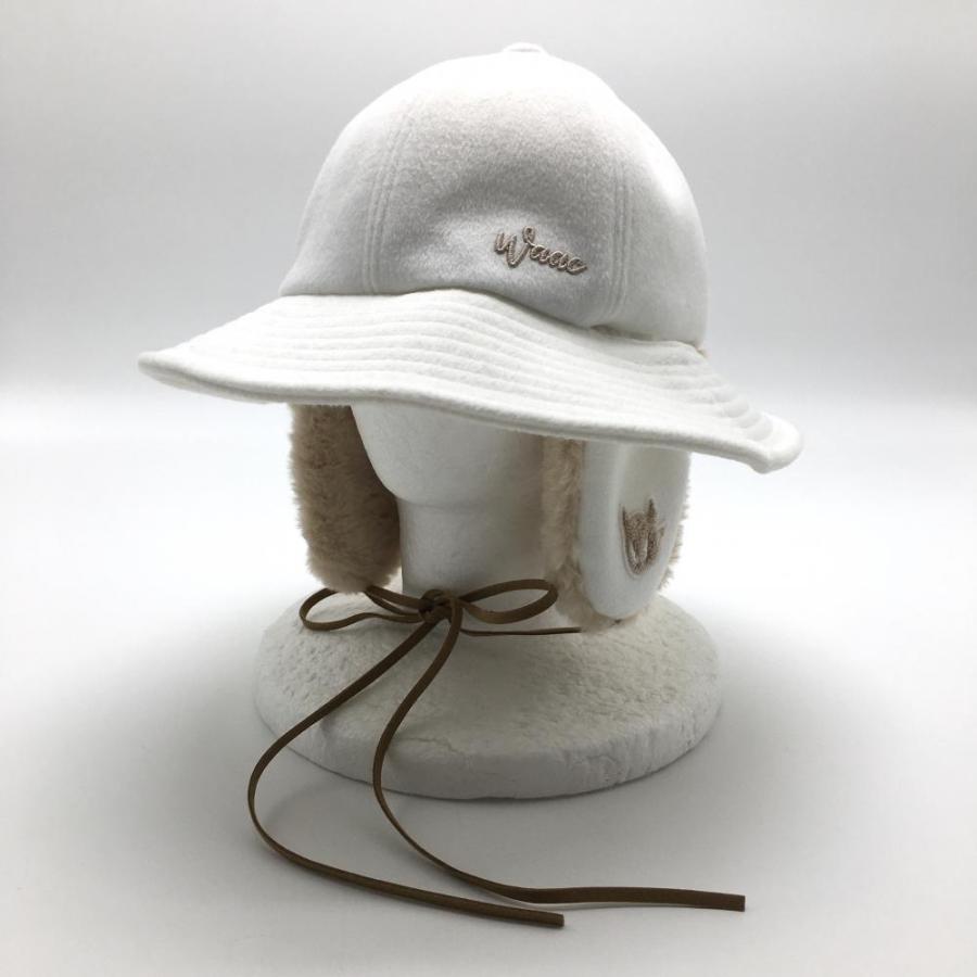 WAAC 【新品】ワック ハット 白×ベージュ 耳当て付 耳当て裏ボア 1098