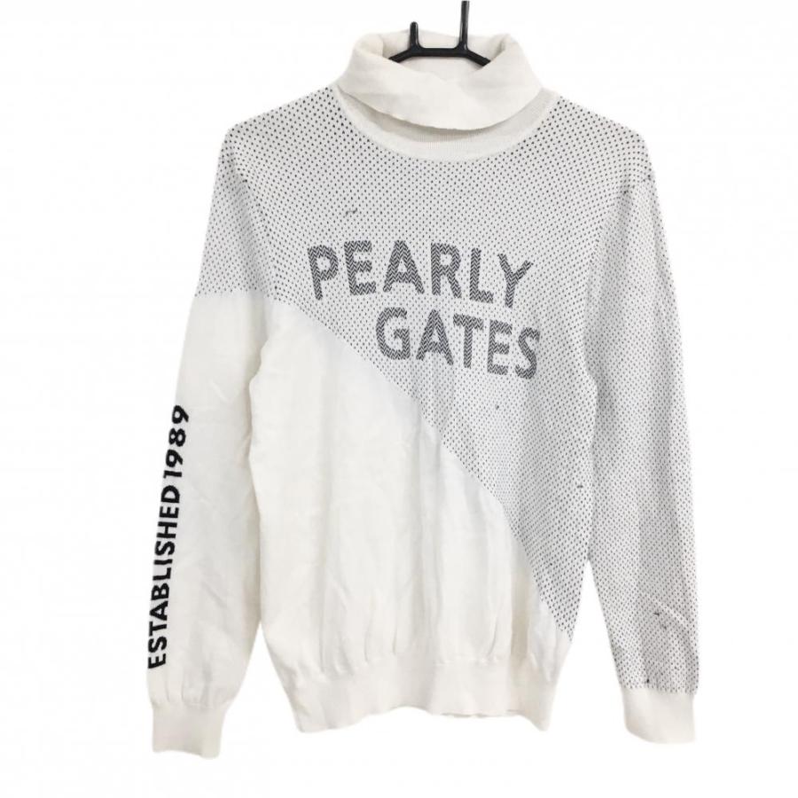 Pearly gates パーリーゲイツ　タートルネック　ニット　ロゴ　ゴルフ PEARLY GATES（パーリーゲイツ） タートルネックセーター 白系×黒 一部