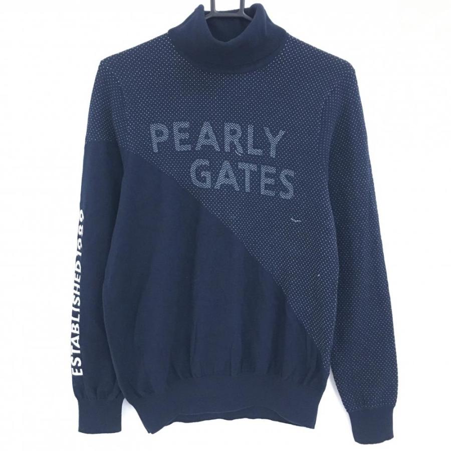 PEARLY GATES（パーリーゲイツ） タートルネックセーター ネイビー×白