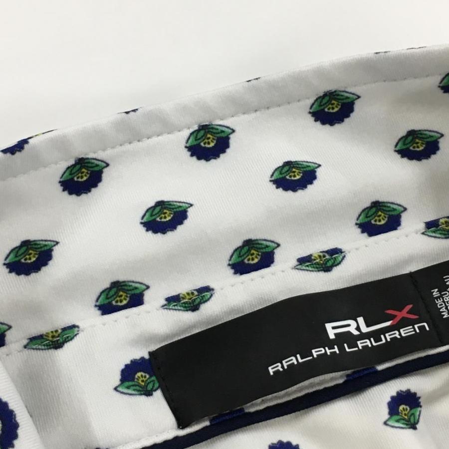 RLX 【美品】RLXラルフローレン 半袖ポロシャツ 白×ネイビー 花柄 袖口