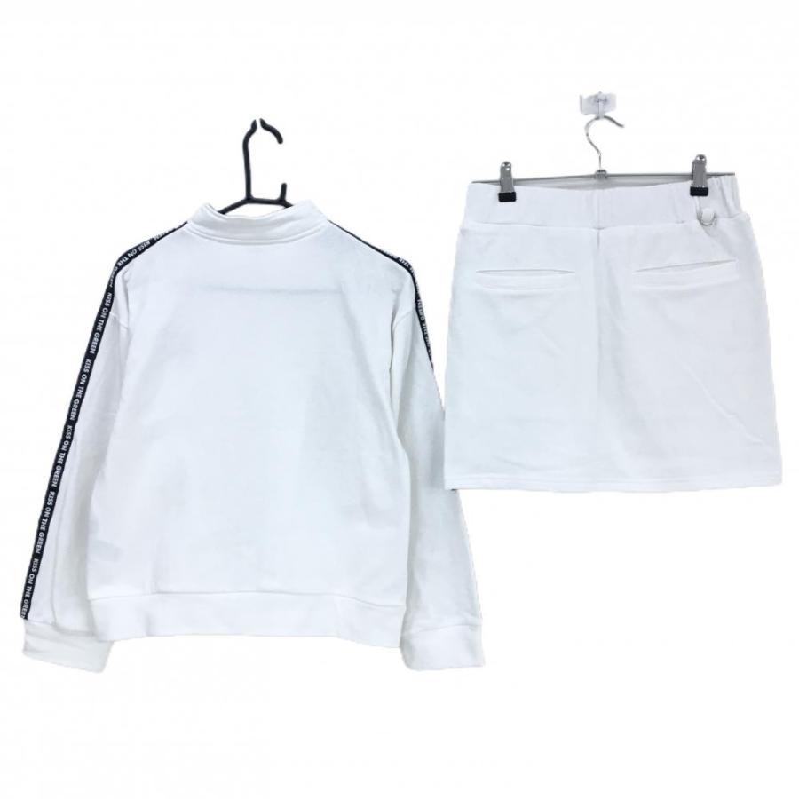 【美品】キスオンザグリーン 上下セット(ジャケット&times;スカート) 白&times;黒 ロゴライン  レディース 2(M) ゴルフウェア kiss on the green