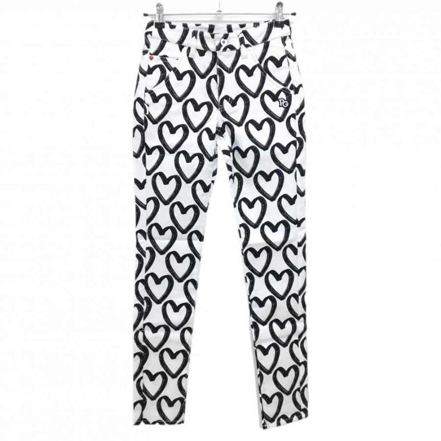 【新品】パーリーゲイツ パンツ 白×黒 ハート柄 ロゴ刺しゅう レディース 00(XS) ゴルフウェア PEARLY GATES PEARLY GATES（パーリーゲイツ） 【新品】パーリーゲイツ パンツ 白×黒