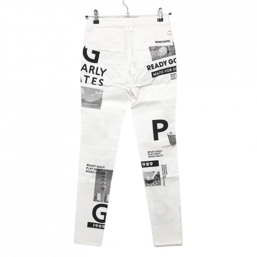 【新品】パーリーゲイツ パンツ 白×グレー 写真風 PGニコちゃん ロゴ刺しゅう  レディース 00(XS) ゴルフウェア PEARLY GATESの画像