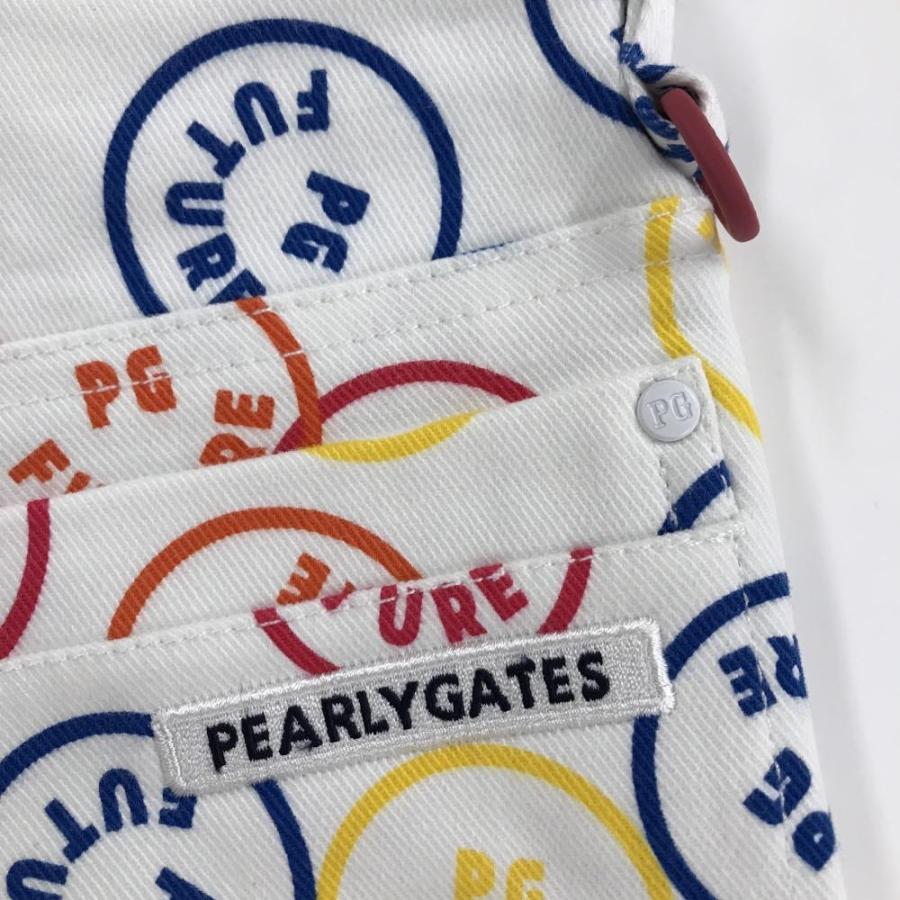 【新品】パーリーゲイツ パンツ 白×マルチカラー FUTUREニコ ストレッチ レディース 00(XS) ゴルフウェア PEARLY GATESの画像