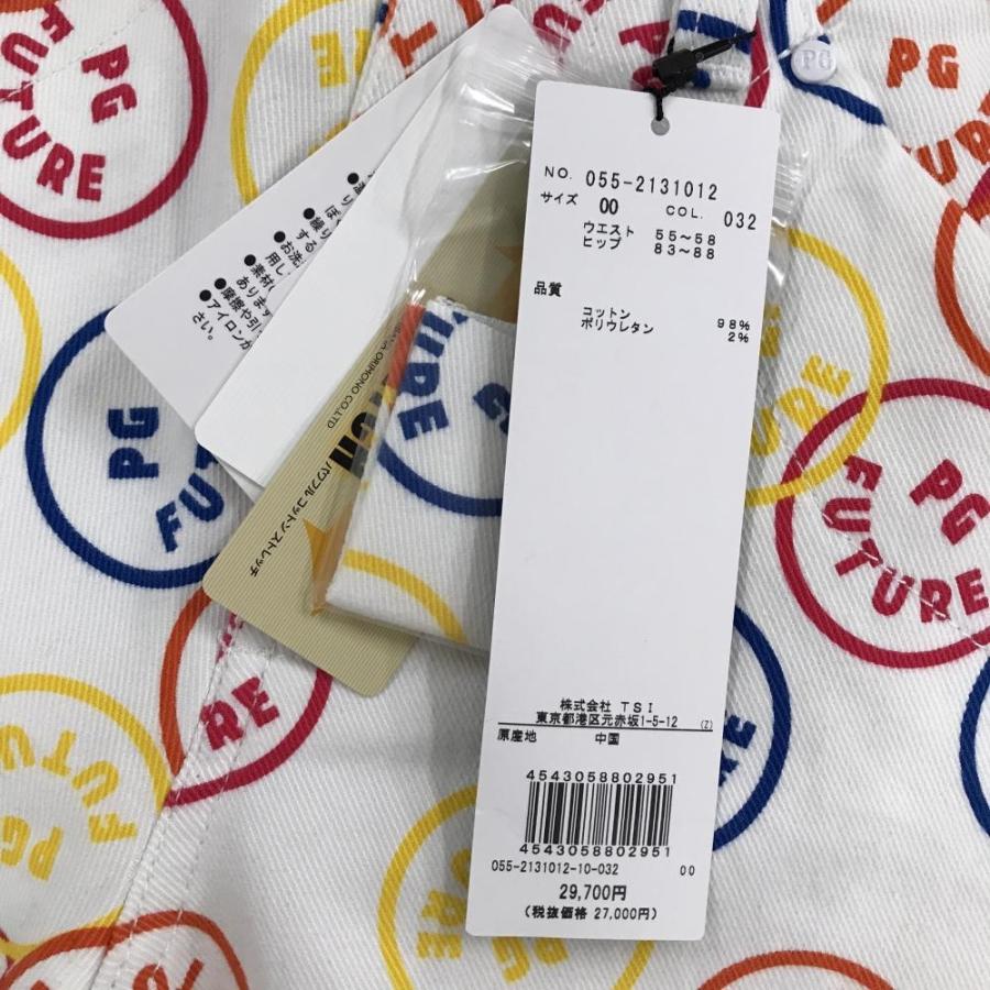 【新品】パーリーゲイツ パンツ 白×マルチカラー FUTUREニコ ストレッチ レディース 00(XS) ゴルフウェア PEARLY GATESの画像