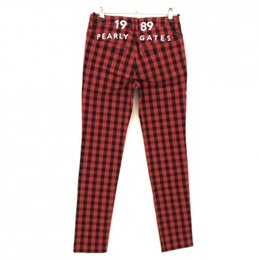【新品】パーリーゲイツ パンツ レッド×黒 チェック ストレッチ レディース 0(S) ゴルフウェア PEARLY GATESの画像