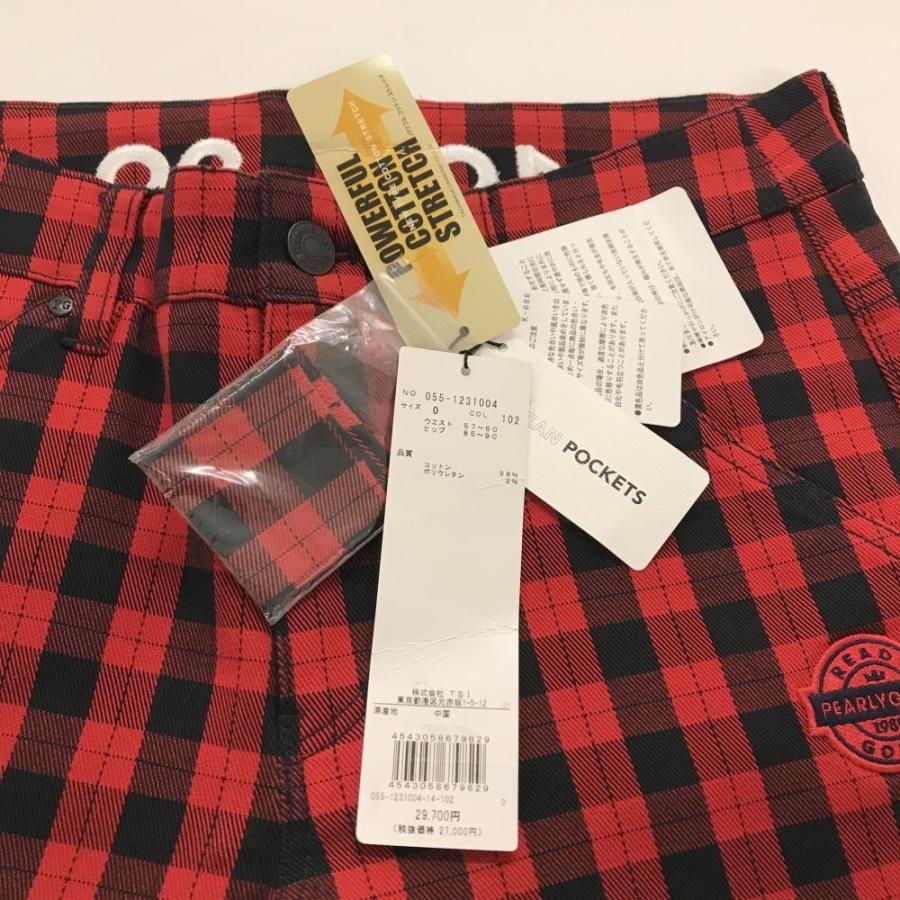 【新品】パーリーゲイツ パンツ レッド×黒 チェック ストレッチ レディース 0(S) ゴルフウェア PEARLY GATESの画像
