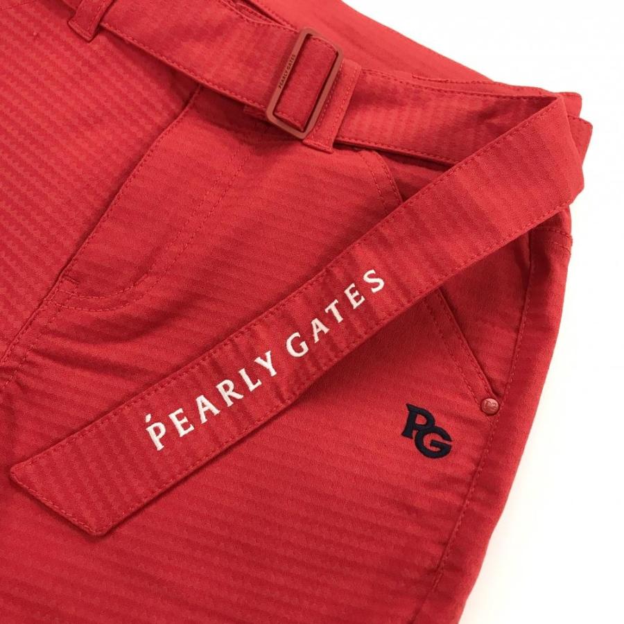 【新品】パーリーゲイツ パンツ レッド 総柄織生地 共布ベルト付き ストレッチ レディース 0(S) ゴルフウェア PEARLY GATES PEARLY GATES（パーリーゲイツ） 【新品】パーリーゲイツ パンツ