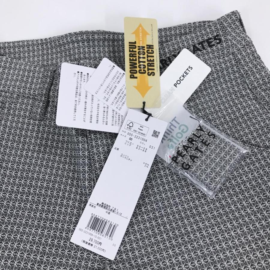 【新品】パーリーゲイツ パンツ 黒×白 総柄 ロゴ刺しゅう レディース 00(XS) ゴルフウェア PEARLY GATESの画像