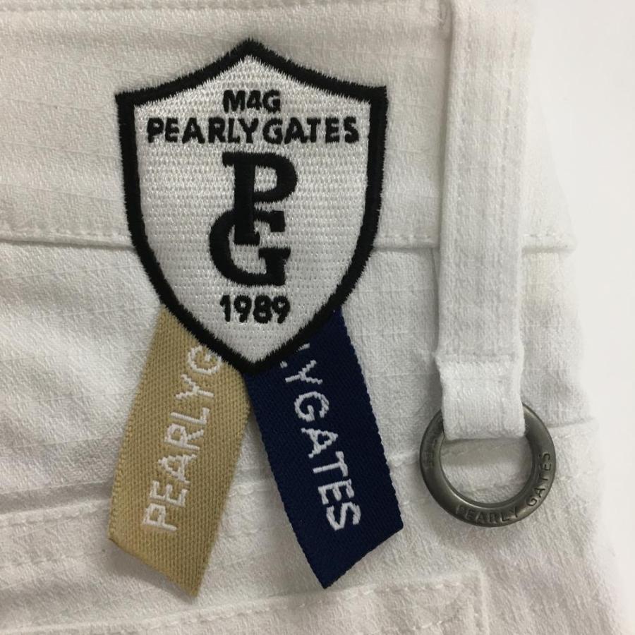 【新品】パーリーゲイツ パンツ 白×黒 織生地 ロゴ刺しゅう ストレッチ レディース 0(S) ゴルフウェア PEARLY GATESの画像