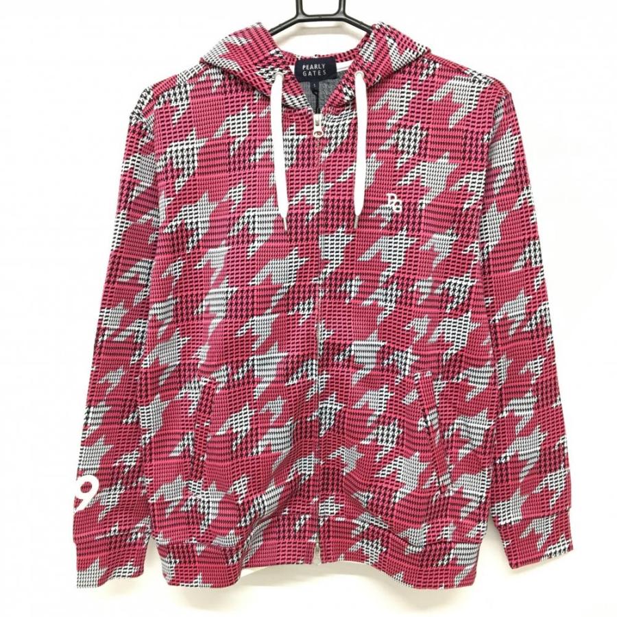【新品】パーリーゲイツ ジップパーカー グレー×レッドピンク 千鳥柄 ブルゾン レディース 0(S) ゴルフウェア PEARLY GATES PEARLY GATES（パーリーゲイツ） 【新品】パーリーゲイツ ジップ