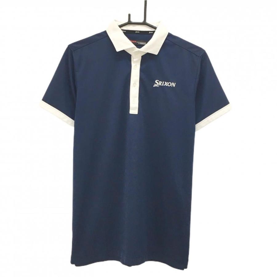 【定価35,200円】デサントゴルフ ネイビー半袖 ポロシャツ メンズ L SRIXON 【美品】スリクソンバイデサント 半袖ポロシャツ ネイビー×白