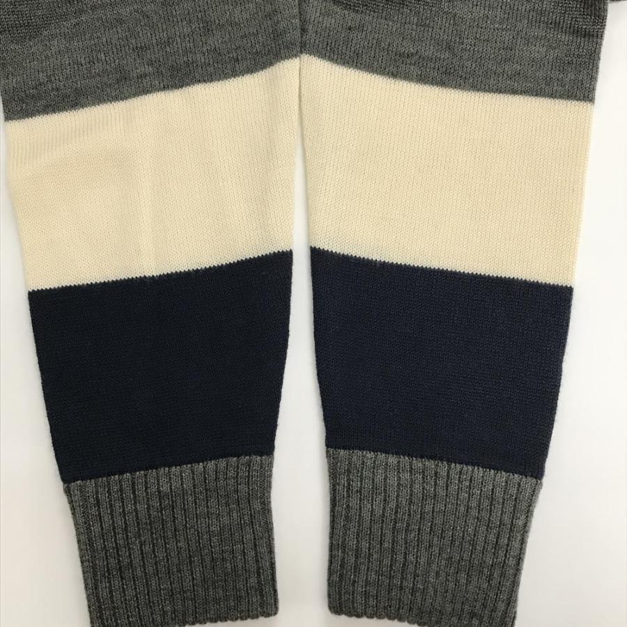 【超美品】V12 セーター グレー×白×ネイビー ウール混 袖口配色 ニット メンズ M ゴルフウェア V12の画像